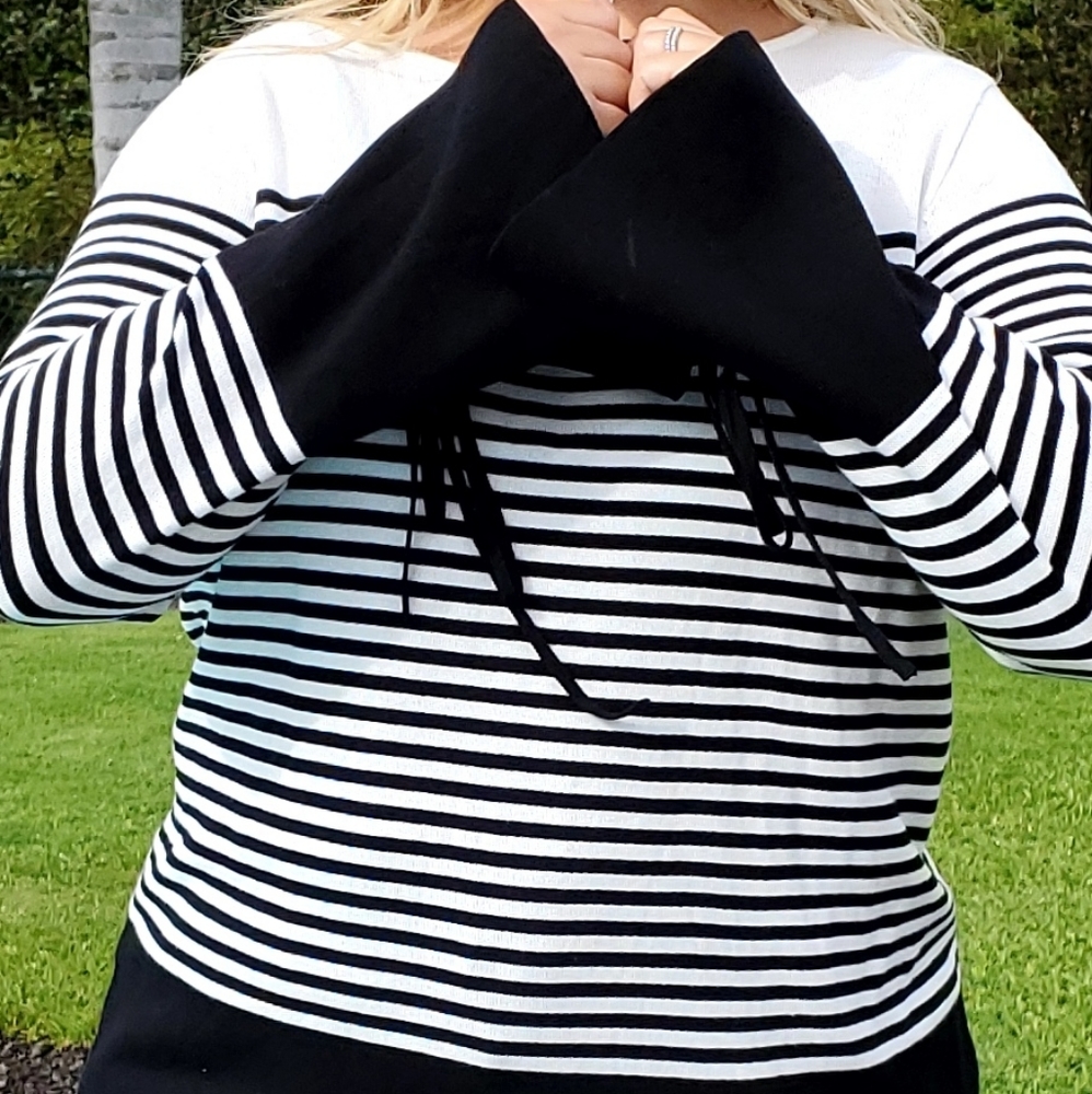 Chaps Colorblock Stripe Sweater black & white, XXL - Picture 5 of 16